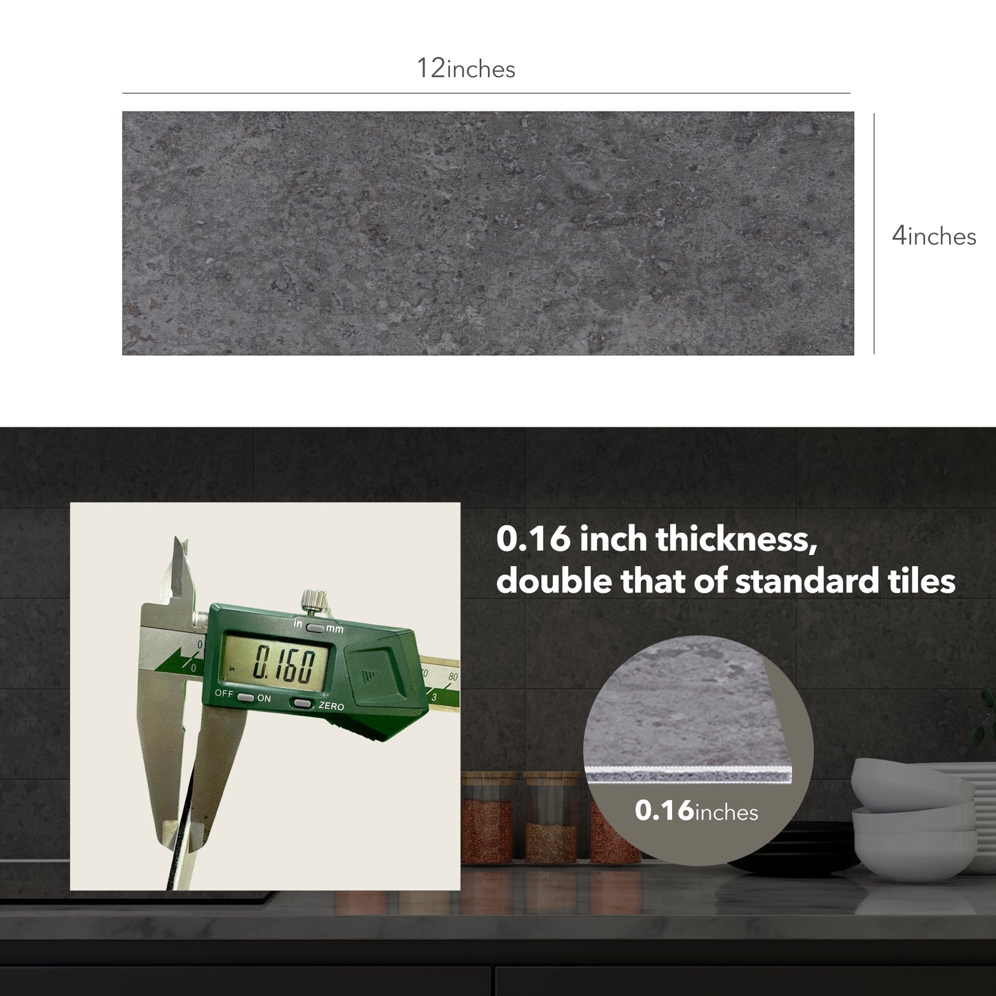 HAILSEA Peel and Stick Backsplash Marble Tiles, 4"x12", 24 Sheets for Kitchen, Bathroom, Fireplace (Grey Stone)